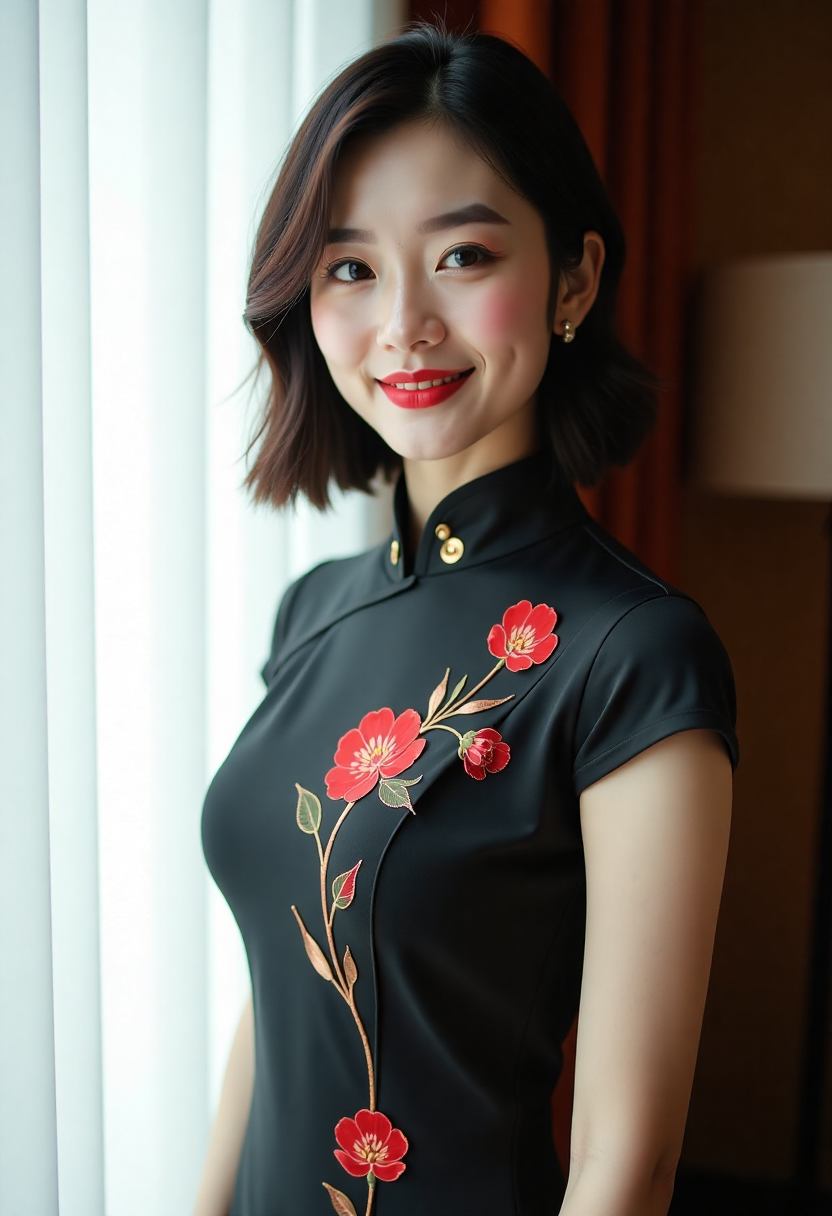 母子并肩走在傍晚的街道